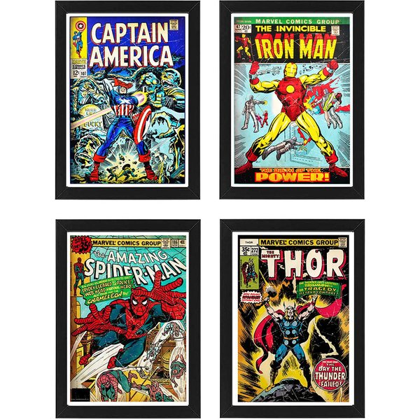 Retro Marvel Comic Book Posters A4 Size x4 Set | Classic & Official Wall Art - Order Framed or Unframed