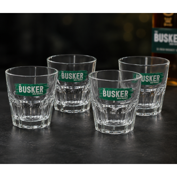 Official The Busker Irish Whiskey Tumblers Set of 4 Rocks Glasses 250ml