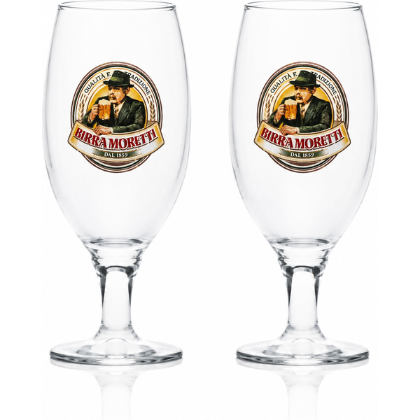 Birra Moretti Half Pint Beer Glasses Set of 2 | Official Stemmed Lager Pint Glasses