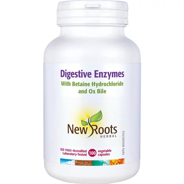 Digestive Enzymes with Betaine Hydrochloride (100 Capsules) - New Roots Herbal