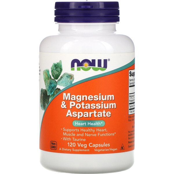 Magnesium & Potassium Aspartate 120 capsules to support healthy heart, muscle and nerve functions* - now®