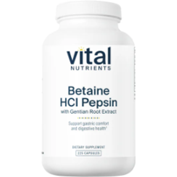 Betaine HCL with Pepsin with Gentian Root Extract (225 caps) - Vital Nutrients