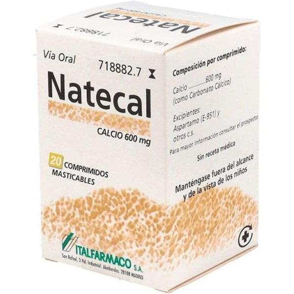 Natecal Calcio 20 Comprimidos Masticables 600 Mg-image