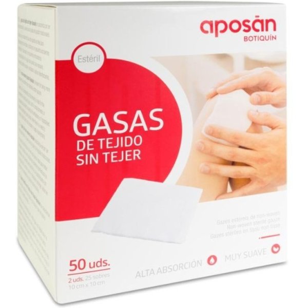 AposáN Gasa EstéRil Tejido Sin Tejer Compresas 10 Cm X 10 Cm 25X2 Gasas-image