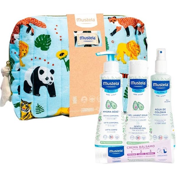 Pack Mustela Neceser Jungla + Leche Corporal 300 Ml + Gel 200 Ml + Agua Colonia 200 Ml + Crema BáLsamo 50 Ml-image