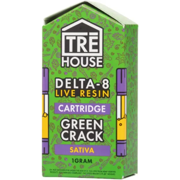 Green Crack Tre House Live Resin Delta 8 Cartridges 1G