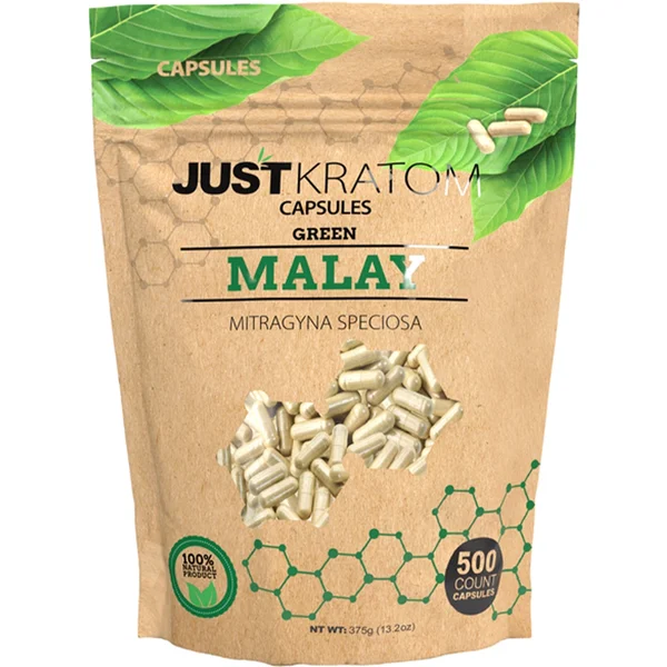 Green Malay Just Kratom Mitragyna Speciosa Capsules 500ct