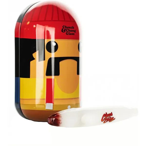 6" Cheech & Chong Glass Labrador Hand Pipe in Collectible Tin