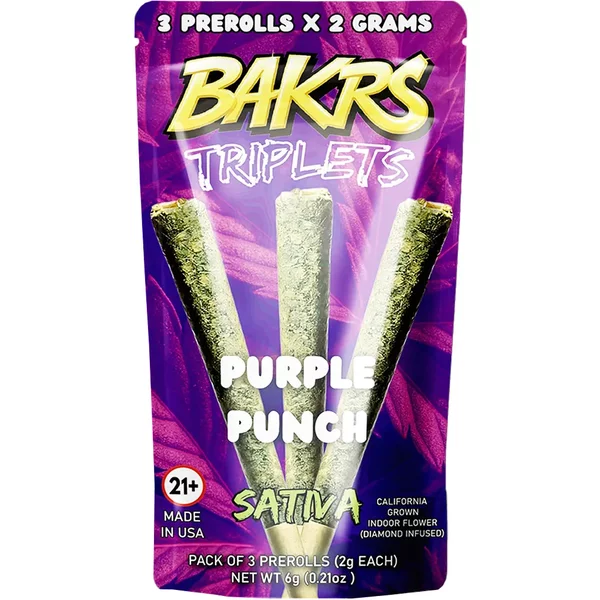 Purple Punch Bakrs Triplets Diamond Infused Pre-Rolls 3ct 2g