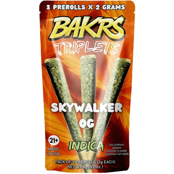 Skywalker OG Bakrs Triplets Diamond Infused Pre-Rolls 3ct 2g