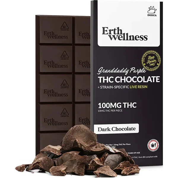 Granddaddy Purple Dark Chocolate Erth Wellness Delta 9 THC Chocolate Bar 100mg