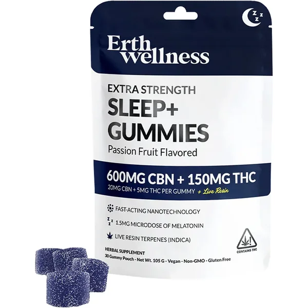Passion Fruit Erth Wellness SLEEP+ Gummies CBN+THC+Live Resin 30ct 750MG