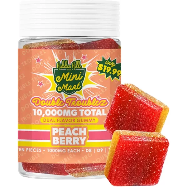 Peach Berry Hidden Hills Mini Mart Double Troublez Gummies 10ct 10G