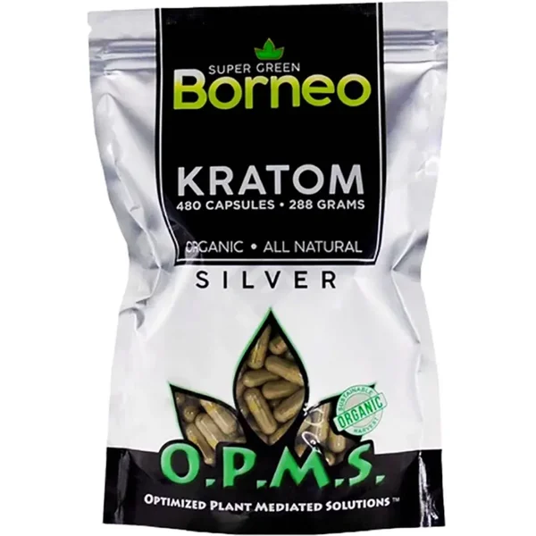 Borneo Super Green OPMS All Natural Silver Kratom Capsules 480ct