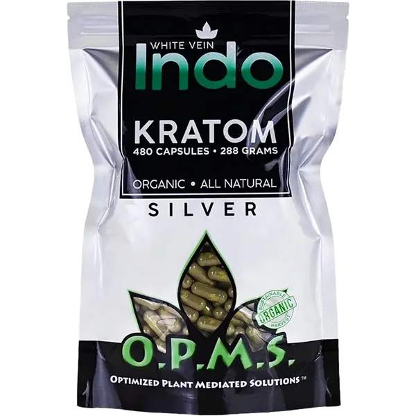 Indo White Vein OPMS All Natural Silver Kratom Capsules 480ct