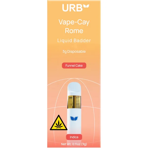 Funnel Cake URB Vape-Cay Rome Liquid Badder Disposable 3G