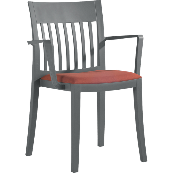 Sessel mit Sesselkissen Eden-K anthrazitgrau Stamskin Gewebe karminrot F4340-07479