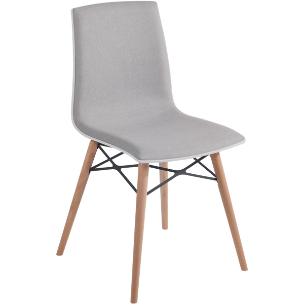 Stuhl mit weichem Kissen Papatya X-Treme S Wox Pro Soft weißer Stoff hellgrau, Beine Buche natur lackiert