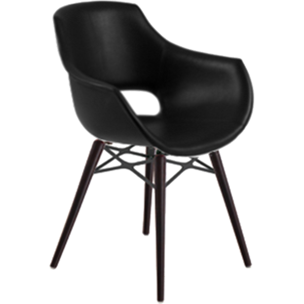 Sessel Papatya OPAL WOX KD Platte Kunstleder schwarz (Genetik 901), Beine Buche Wenge lackiert