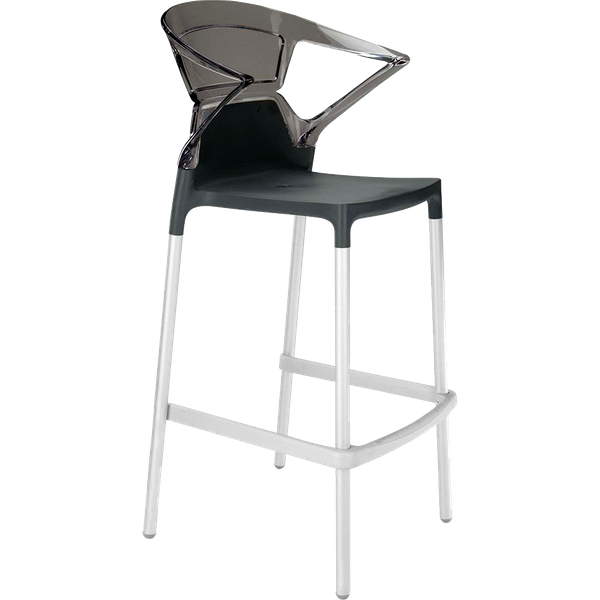 Papatya Ego-K Barhocker schwarzer Stuhlsitz, Oberteil transparent grau