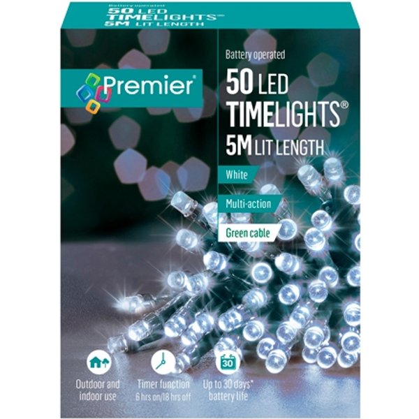 Premier 50 LED batterivit ljuskedja - 5 meter
