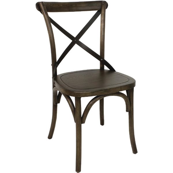 Bolero Wooden Dining Chair with Metal Cross Backrest Walnut Finish (Pack of 2)