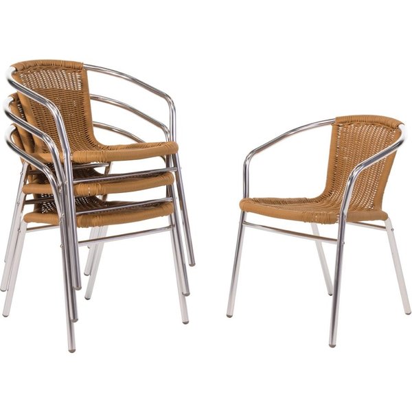 Bolero Aluminium and Natural Wicker Chair (Pack of 4)