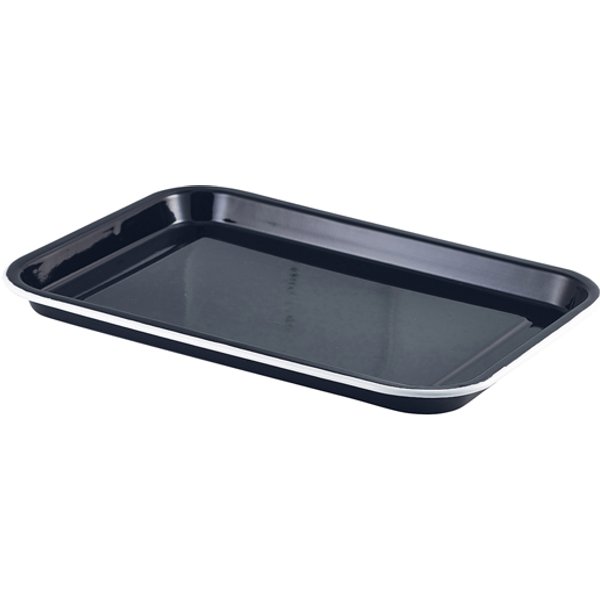 Enamel Serving Tray Black with White Rim 33.5x23.5x2.2cm - Pack of 6