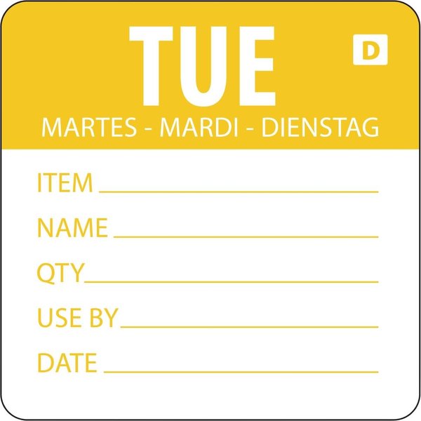 Hygiplas Dissolvable Day of the Week Labels Tuesday (Pack of 250)
