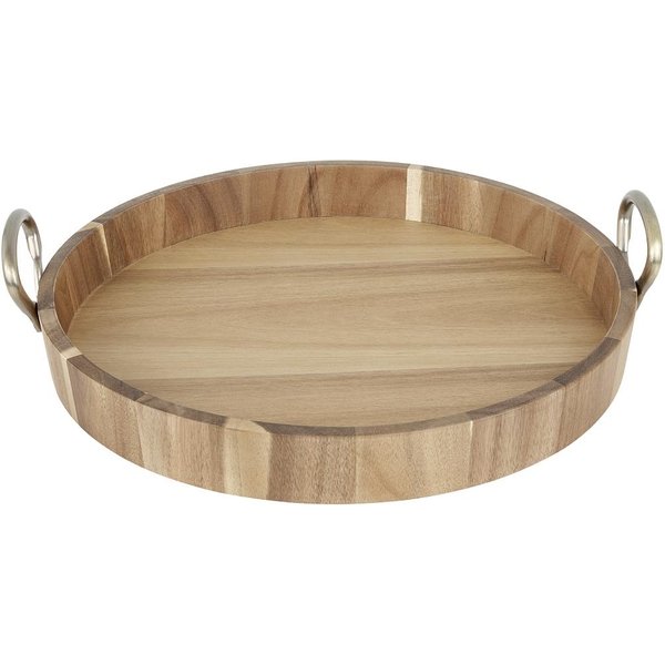 Olympia Round Tray Acacia Wood with Metal Handles 440x405x100mm