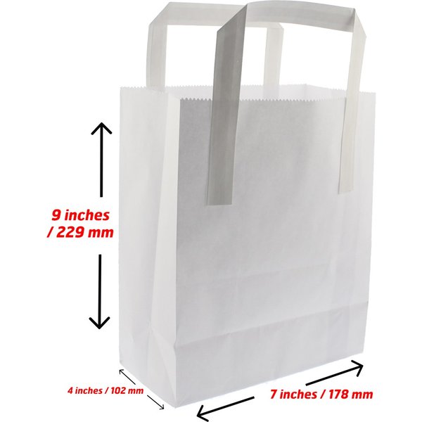 White Kraft Paper Bag with Paper Tape Handles 7"x10"x8"