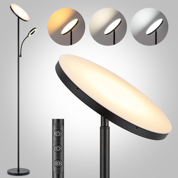 Moderne Vloerlamp - 25/25/175 cm - Zwart - Metalen Staande Lamp - Met leeslamp - Geïntegreerde LED 42W 3636Lm - Dimbaar - Voor Kantoor en Slaapkamer