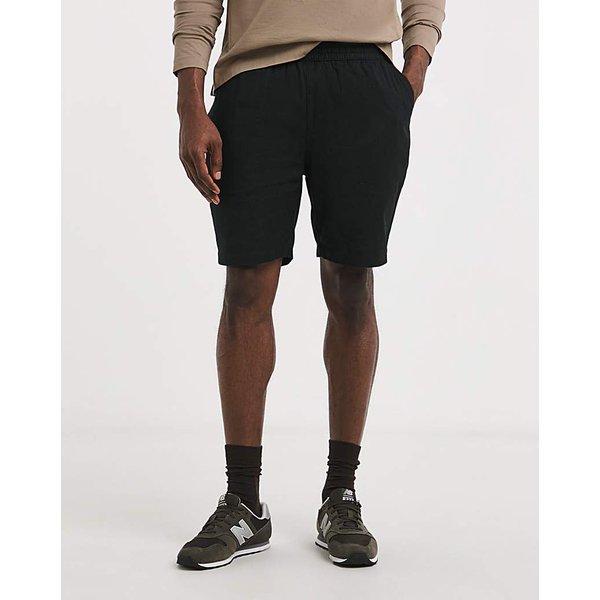Linen Blend Elasticated Drawcord Short Black - Jacamo - Size: 58/60