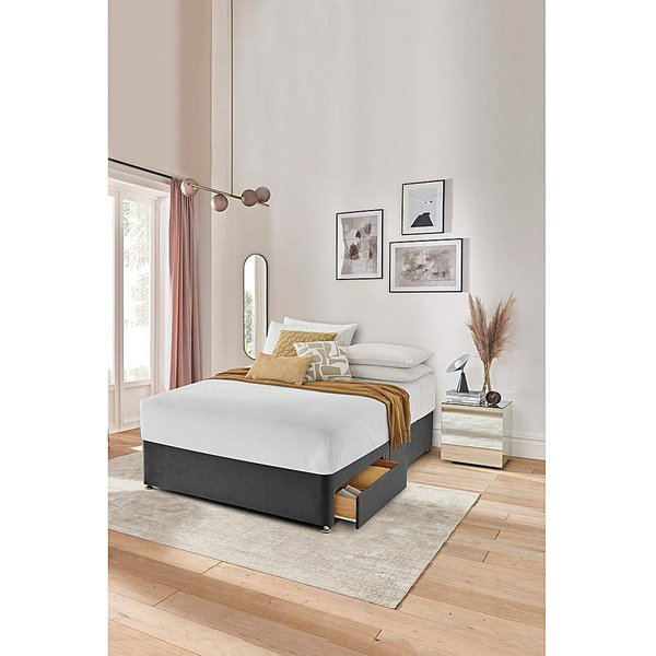 Silentnight Velvet 2 Drawer Divan Base Charcoal - Silentnight - Size: DOUBLE