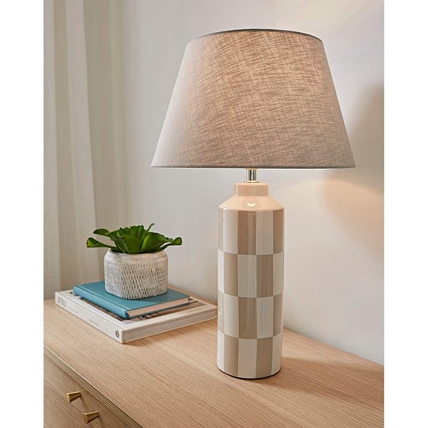 Callie Checkerboard Table Lamp Natural - JD Williams