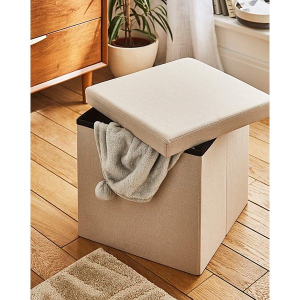 Fabric Foldable Storage Ottoman Cube Natural - JD Williams