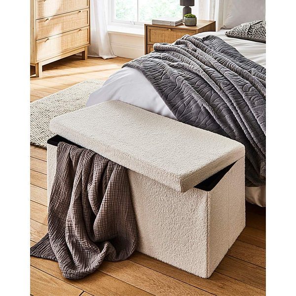 Teddy Boucle Foldable Storage Ottoman Cream - JD Williams