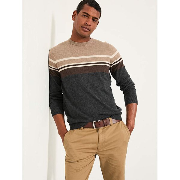 FatFace Rye Stripe Jumper - Grey Charcoal Grey - FatFace - Size: 2XL