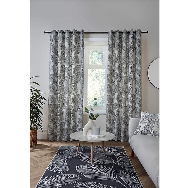 Fusion Matteo Eyelet Curtains Black - Dreams & Drapes - Size: 117 x 137cm