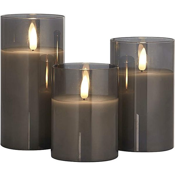Set of 3 Smoked LED Candles