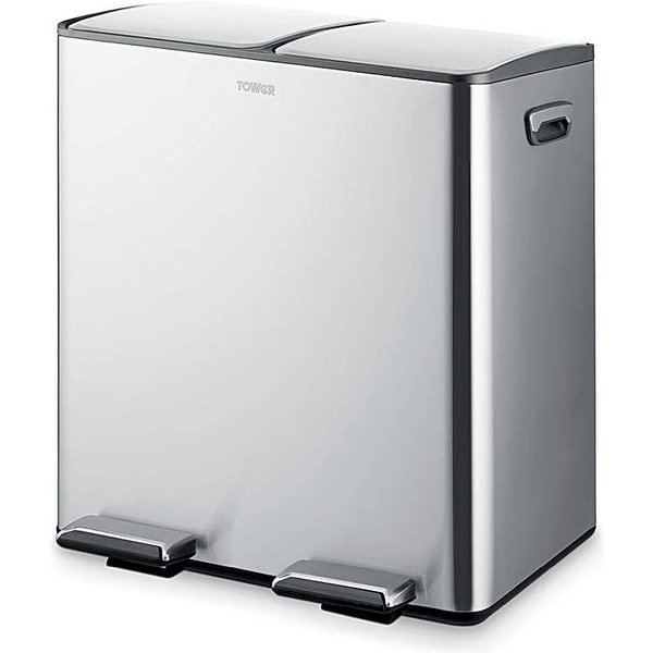 Tower 40L Recycling Pedal Bin Silver Silver - Tower