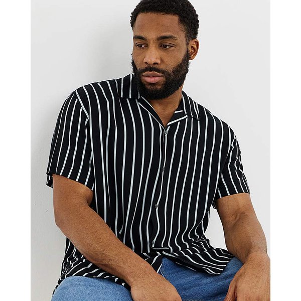 Jack & Jones Jeff Stripe Resort Shirt Black/White - JACK & JONES - Size: 2XL(53)