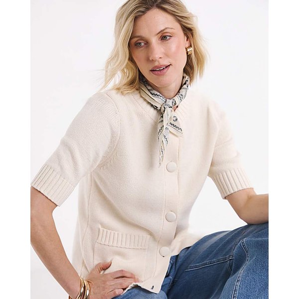 Chunky Crew Neck Cardigan Cream - JD Williams - Size: 12/14