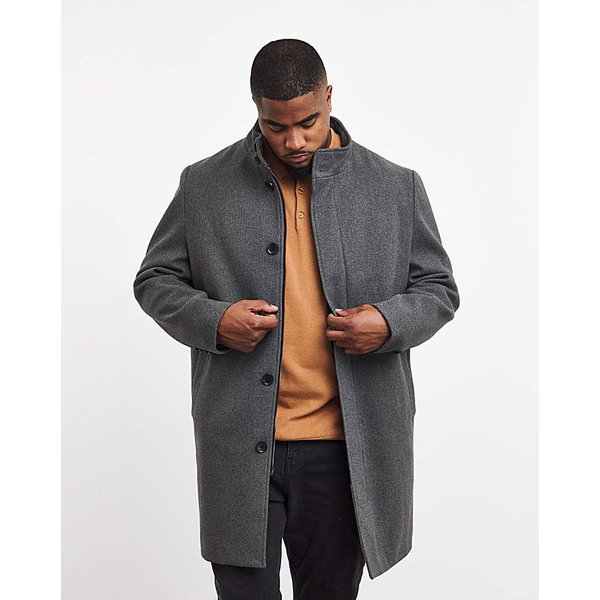 Grey Faux Wool Funnel Neck Coat