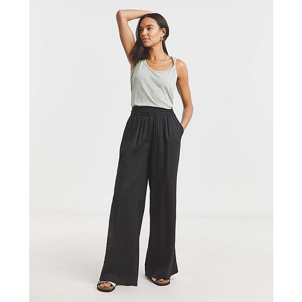 Simply Be Black Linen Wide Leg Trousers - Size 10 Long