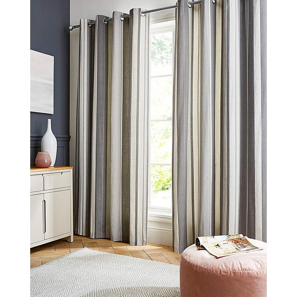 Fusion Whitworth Stripe Eyelet Curtains Grey - Size: 229 x 229cm