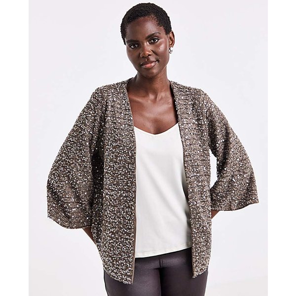 Sequin Kimono Cardigan - Mocha