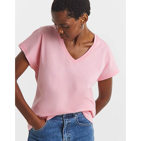 V-Neck Short Sleeve T-Shirt Pink - JD Williams - Size: 20