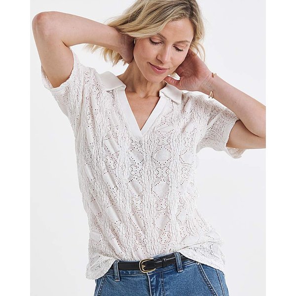 Bubble Texture Collared Top White - JD Williams - Size: 32