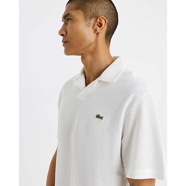 Lacoste Open Neck Linen Blend Polo White - Lacoste - Size: 2XL49